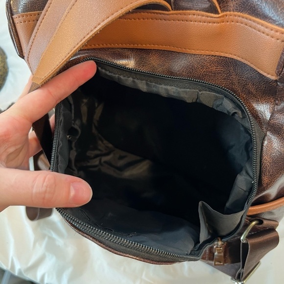 Zip Front Brown Faux Leather Backpack With Detachable Strap - Picture 10 of 16